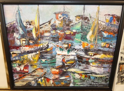 Lot 1063 - Far eastern contemporary school harbour scene,...