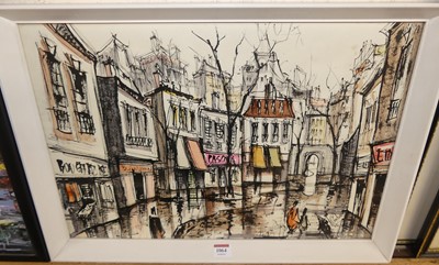 Lot 1064 - A Cantrell - Street scene, ink and wash,...