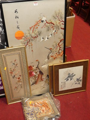 Lot 1083 - Japanese silkwork with exotic birds 96x50cm,...