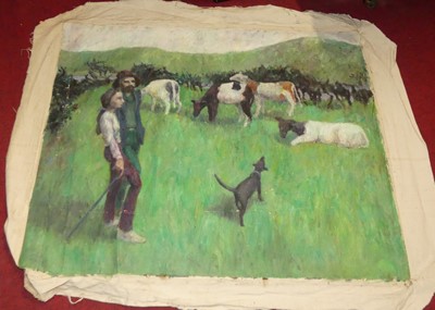 Lot 1110 - Margaret Booth - Livestock in a landscape, oil...