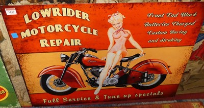 Lot 1147 - A printed tin advertising sign for Lowrider...