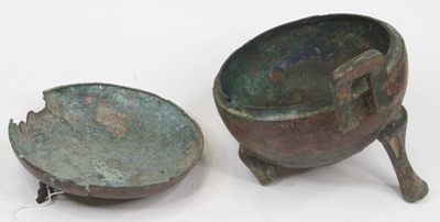 Lot 588 - An antique Chinese verdigris metal censer and...