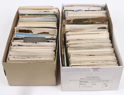 Lot 633 - Two boxes of vintage postcards, to include...