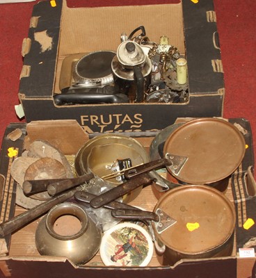 Lot 732 - Two boxes of mixed metalware, to include two...