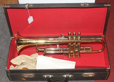 Lot 753 - A sterling brass trumpet, cased