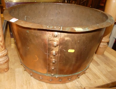 Lot 1352 - A circa 1900 riveted copper log bucket, h.35cm