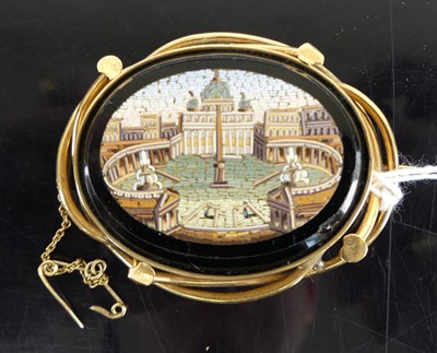 Lot 413 - An Italian micromosaic oval brooch, in...