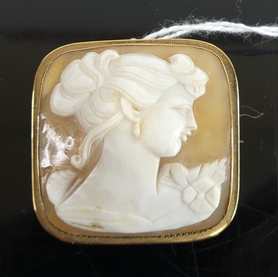 Lot 415 - A carved shell cameo brooch, in 9ct gold mount,...