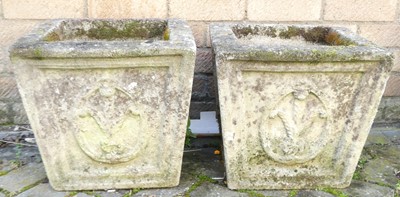 Lot 1466 - A pair of reconstituted stone square garden...