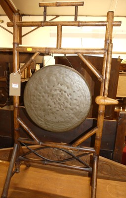 Lot 1412 - A 19th century bamboo gong stand, with inset...