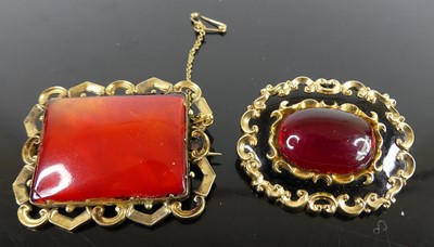 Lot 430 - A Victorian black onyx, ruby glass set, and...