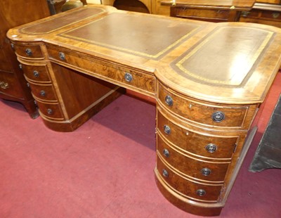 Lot 1439 - A figured walnut and gilt tooled tan leather...