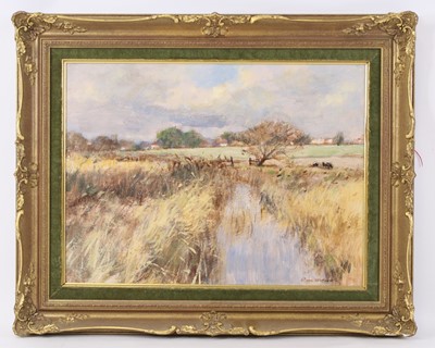 Lot 3573 - Owen Waters (1916-2004), Acle from the marshes,...