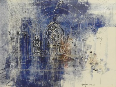 Lot 265 - Gerald Cox - The church interior, mixed media,...