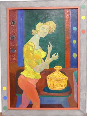 Lot 229 - J. Mazian - Interior scene, woman with...