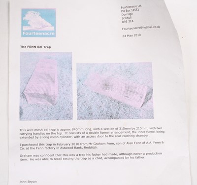 Lot 3446 - A large wire mesh "The Fenn" eel trap, with...