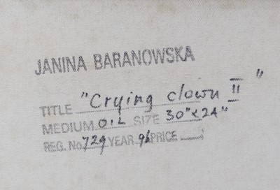 Lot 209 - Janina Baranowska (1925-2022) - Crying clown...