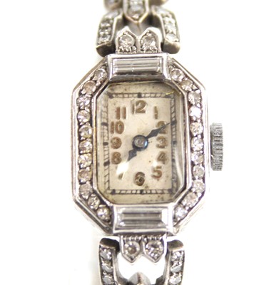 Lot 2640 - A white metal diamond set Art Deco lady's...