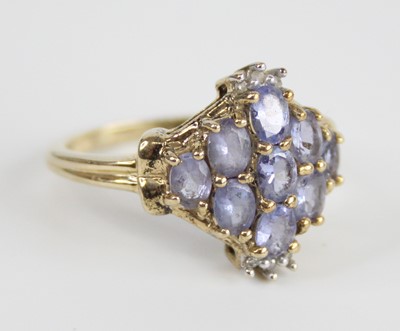 Lot 2652 - A 9ct yellow gold tanzanite navette shaped...