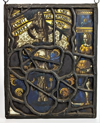 Lot 2143 - An antique leaded stained glass panel,...