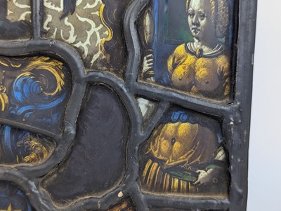 Lot 2143 - An antique leaded stained glass panel,...