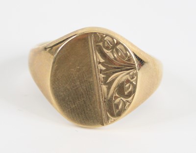 Lot 2540 - A gent's 9ct gold signet ring, having half...