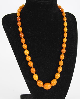 Lot 2737 - A beaded butterscotch amber single string...