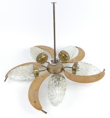 Lot 123 - A 1970s gilt brass five-light hanging ceiling...