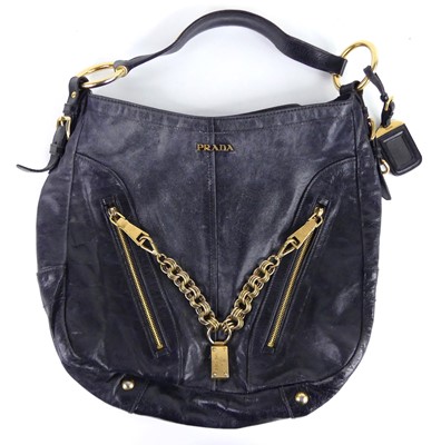 Lot 99 - A Prada 'Vitello Shine' shoulder bag, navy...