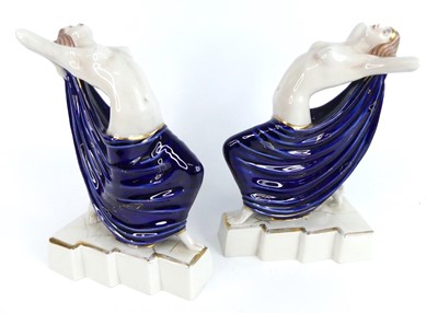 Lot 24 - A pair of Art Deco glazed ceramic semi-nude...