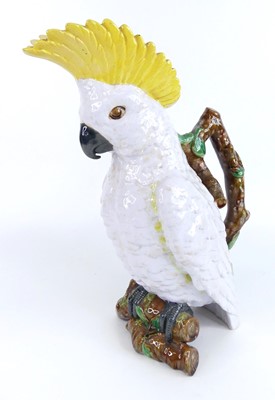 Lot 30 - A Brownfield majolica pottery cockatoo pitcher,...