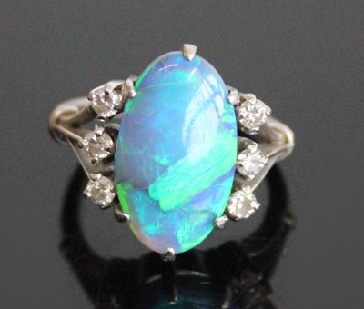 Lot 2832 - An 18ct white gold, black opal and diamond...