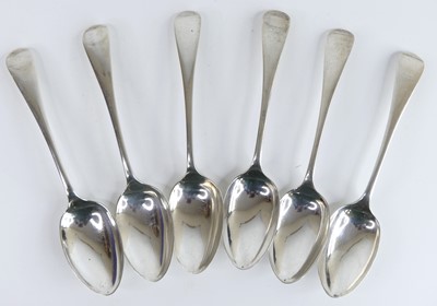 Lot 2185 - A set of six George V silver dessert spoons,...