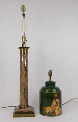 Lot 18 - A reproduction table lamp in the form of a tea...