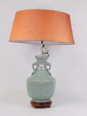 Lot 20 - A Chinese celadon glazed table lamp, of...