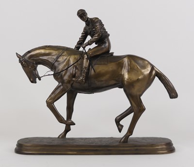 Lot 23 - A bronzed figure of a horse and jockey, height...