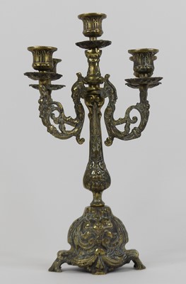 Lot 27 - A brass five branch table candelabra, height 35cm