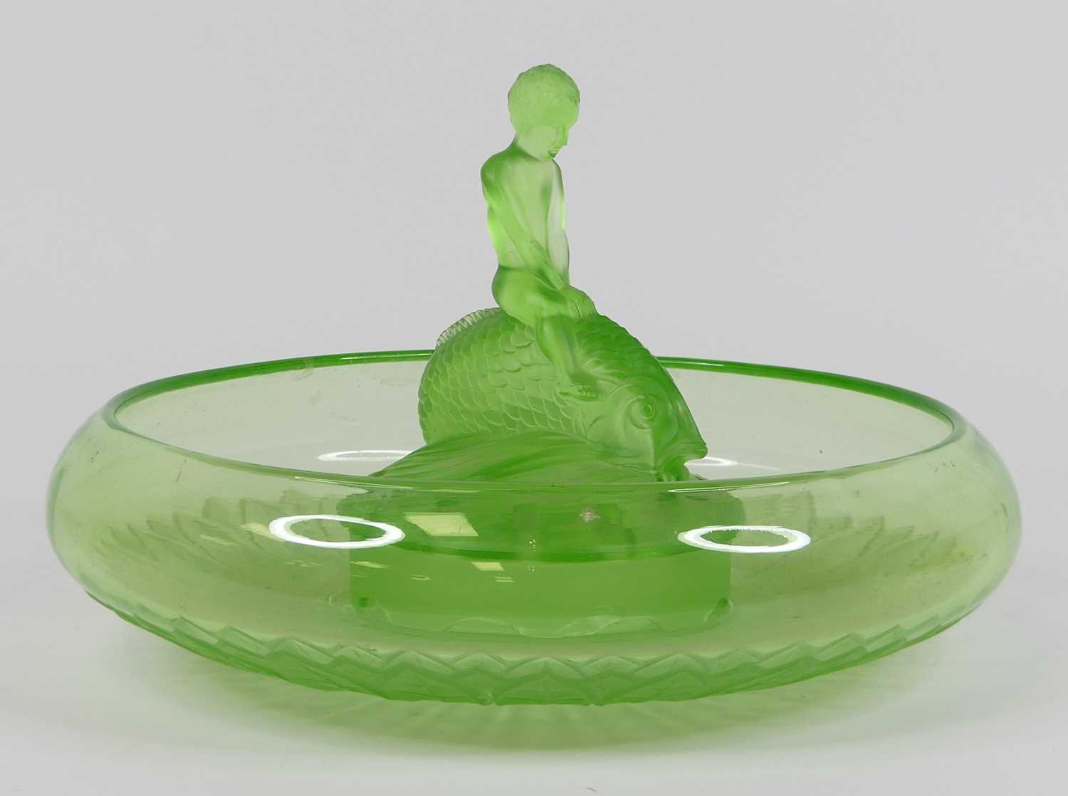 Lot 46 - An Art Deco green glass centrepiece, in the...