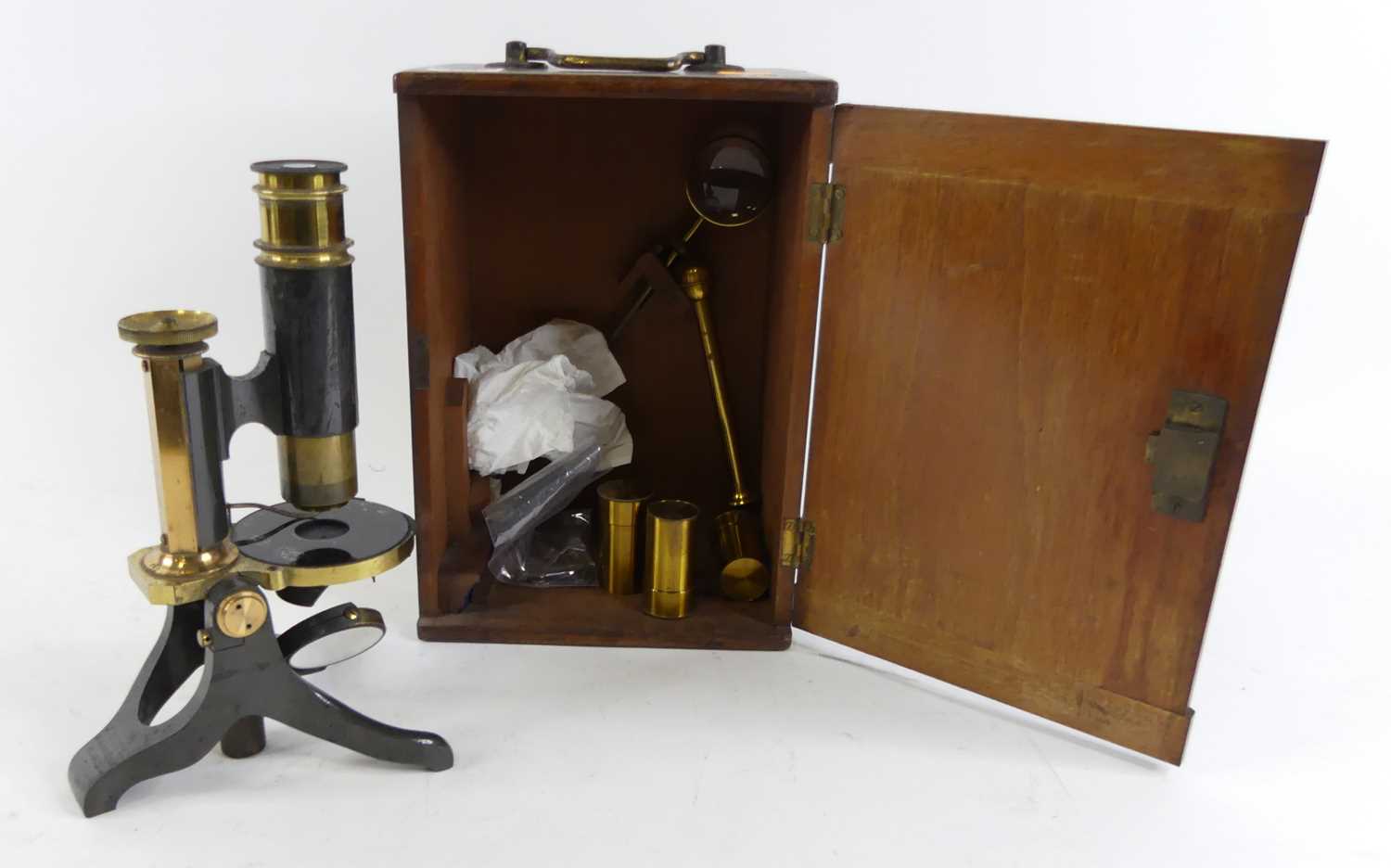 Lot 133 - A brass monocular microscope, stamped J White...