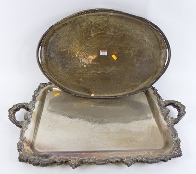 Lot 139 - A pair of silver plated serving trays, having...