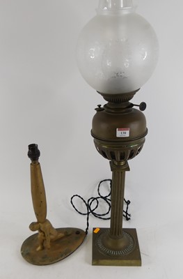 Lot 138 - A Victorian brass oil lamp, having an acid...