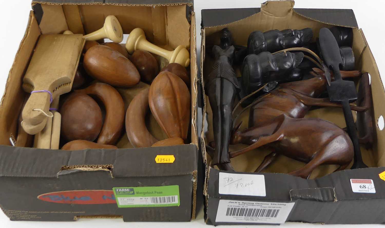 Lot 68 - Two boxes of miscellaneous treen items to...