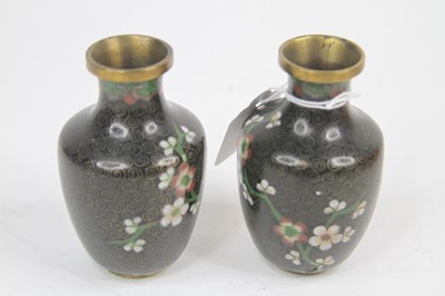Lot 212 - A pair of small Chinese cloisonne enamel vases,...