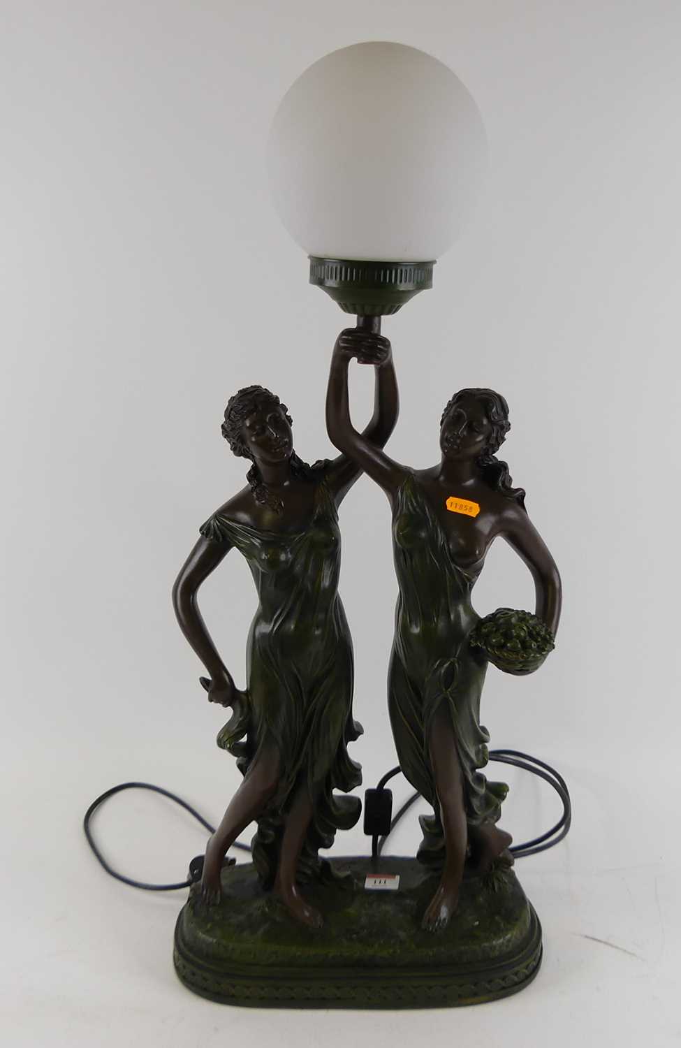 Lot 111 - A large Art Nouveau style resin table lamp...