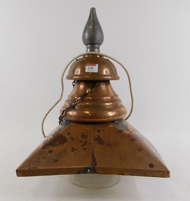 Lot 120 - A vintage copper hanging lantern, adapted and...