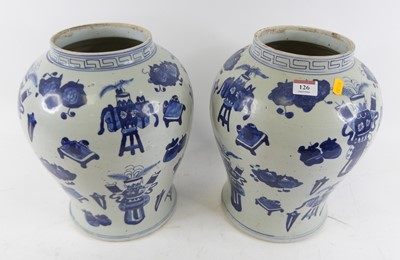 Lot 126 - A pair of Chinese blue & white porcelain vases,...
