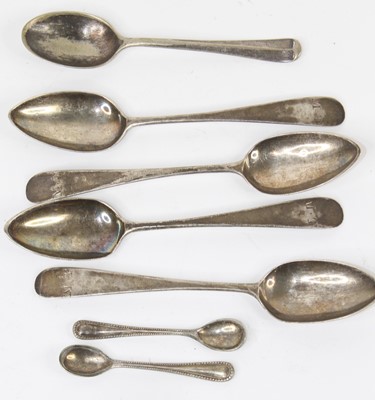 Lot 262 - A collection of five silver teaspoons, various...