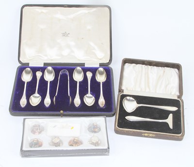 Lot 283 - A set of six silver teaspoons and sugar nips,...