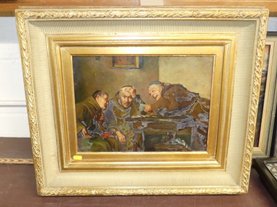 Lot 1020 - Study of monks, oil on panel, signed lower...