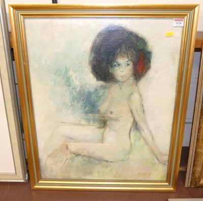 Lot 1028 - V. Val - Female nude, oil on canvas, signed...